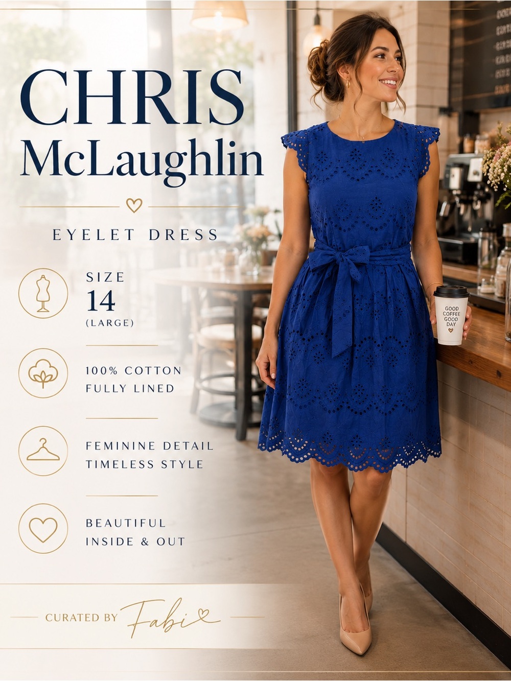 CHRIS McLaughlin Blue Eyelet Dress Size 14